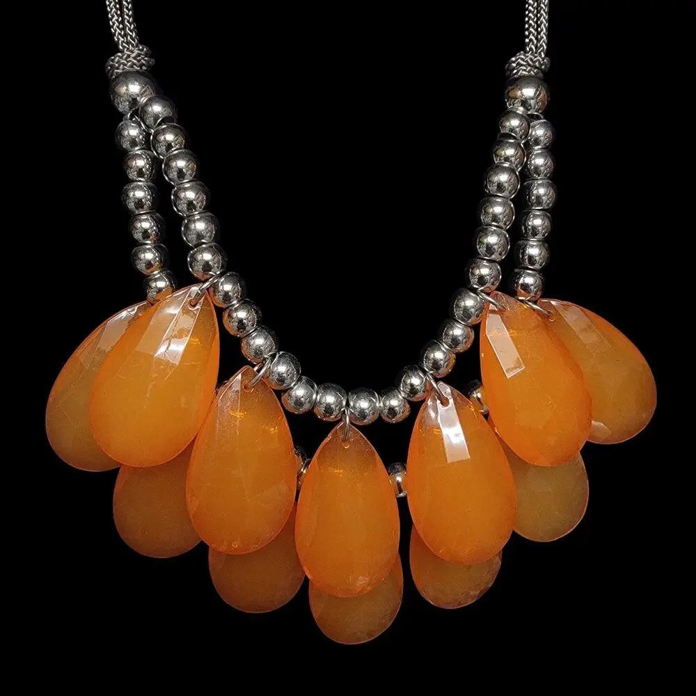 Orange & Gunmetal‎ Gray Statement Necklace Waterdrop Beads Chunky Funky Y2K